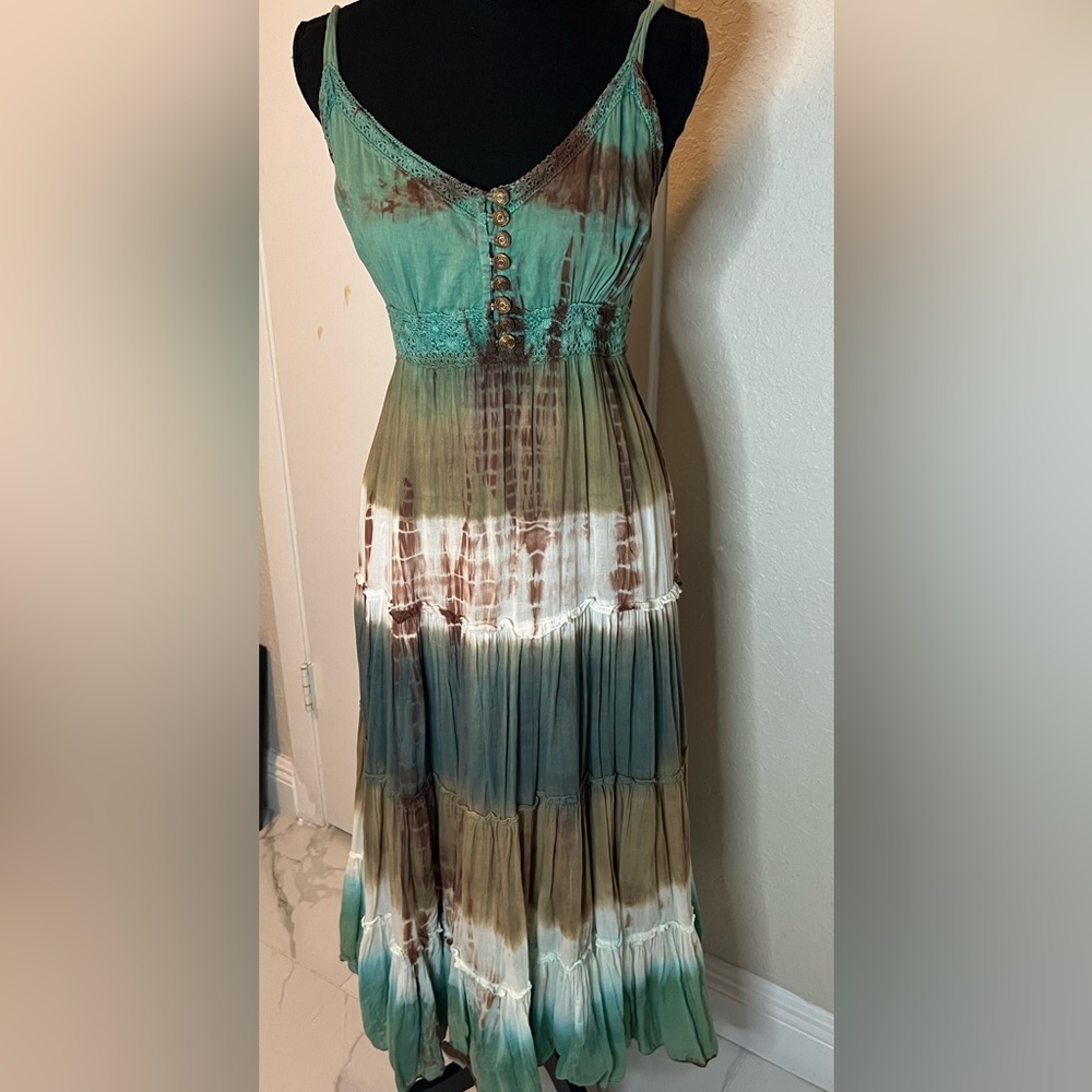 Vasna DesireWomen’s Midi Sleeveless Dress Tiered Skirt Adjustable Size M